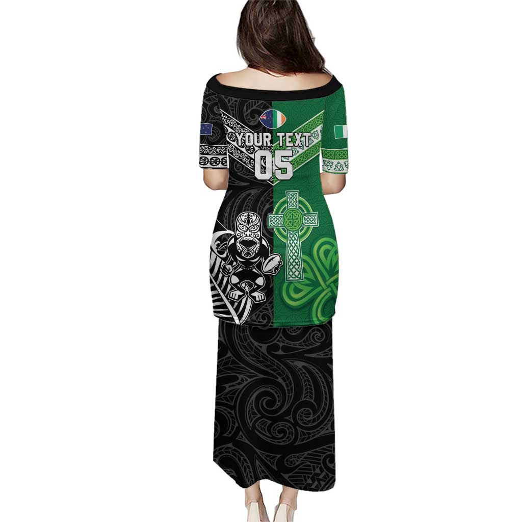 New Zealand And Ireland Rugby Custom Puletasi Maori Tiki With Shamrock
