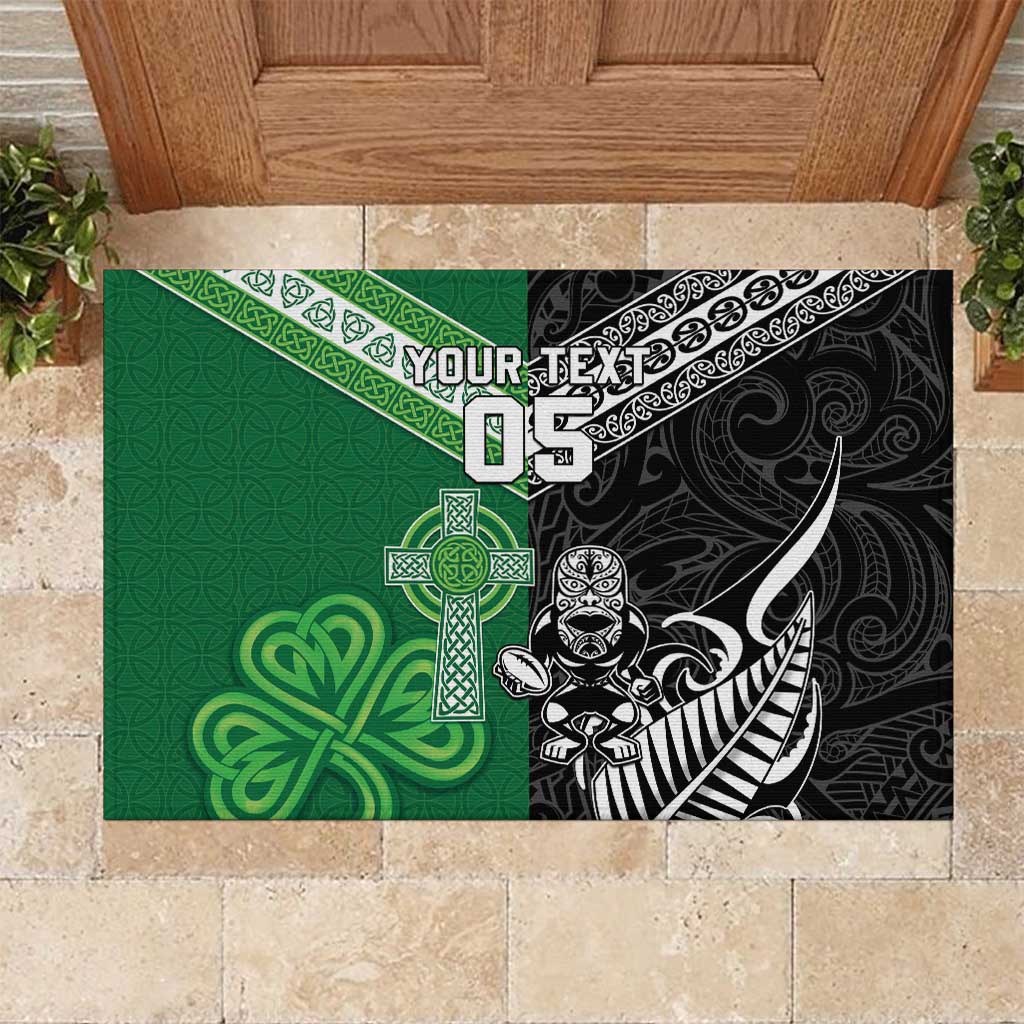 New Zealand And Ireland Rugby Custom Rubber Doormat Maori Tiki With Shamrock