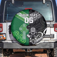 New Zealand And Ireland Rugby Custom Spare Tire Cover Maori Tiki With Shamrock LT05 Black - Polynesian Pride