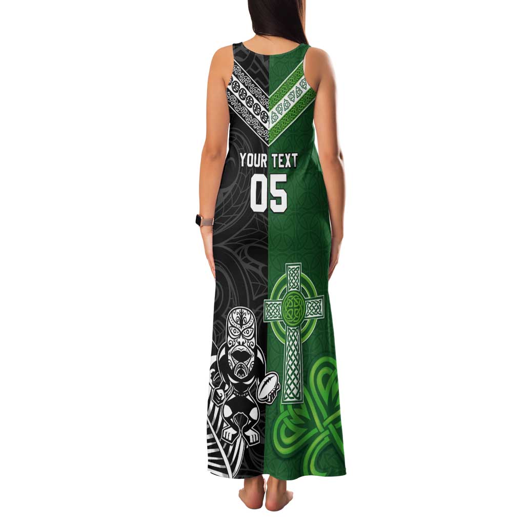 New Zealand And Ireland Rugby Custom Tank Maxi Dress Maori Tiki With Shamrock LT05 - Polynesian Pride