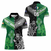 New Zealand And Ireland Rugby Custom Women Polo Shirt Maori Tiki With Shamrock
