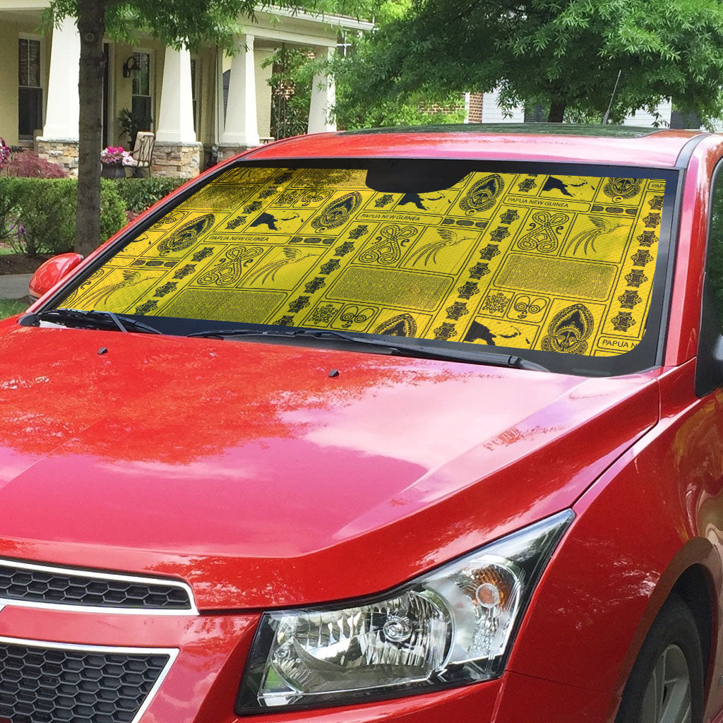 Papua New Guinea Heritage Motif Auto Sun Shade Yellow Version LT05 - Polynesian Pride