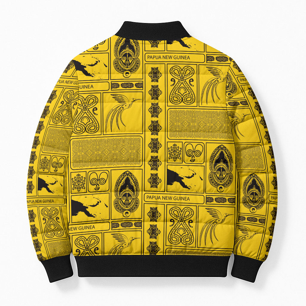 Papua New Guinea Heritage Motif Bomber Puffer Jacket Yellow Version LT05 - Polynesian Pride