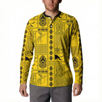 Papua New Guinea Heritage Motif Button Sweatshirt Yellow Version LT05 - Polynesian Pride