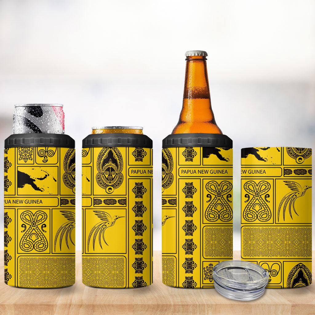 Papua New Guinea Heritage Motif 4 in 1 Can Cooler Tumbler Yellow Version LT05 - Polynesian Pride
