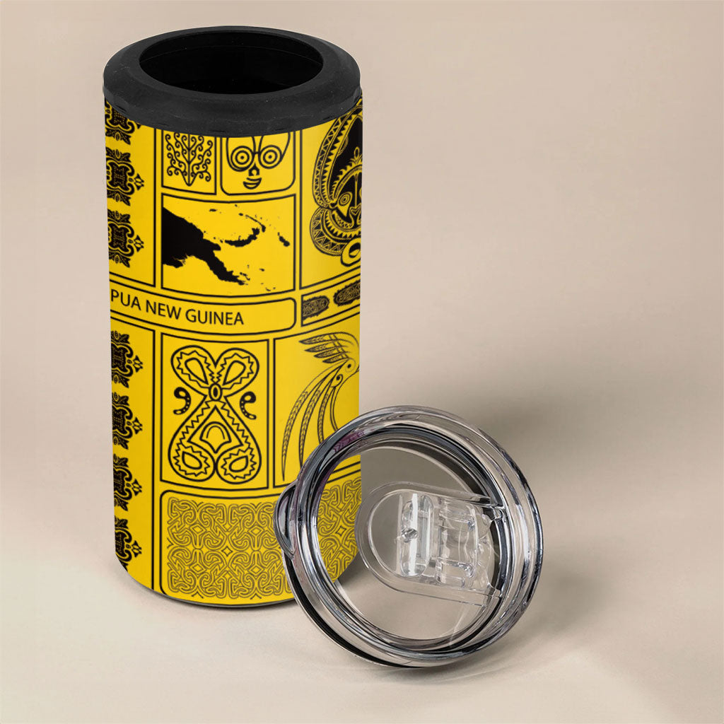 Papua New Guinea Heritage Motif 4 in 1 Can Cooler Tumbler Yellow Version LT05 - Polynesian Pride