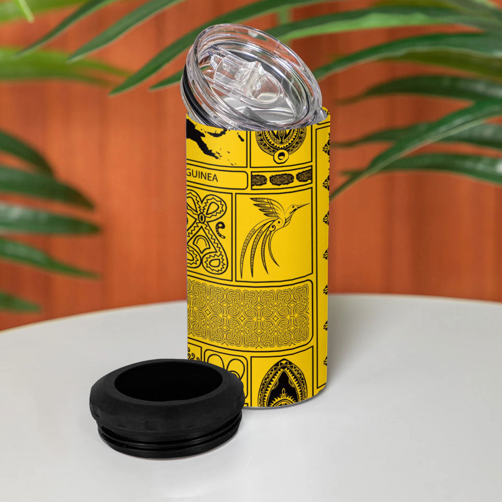 Papua New Guinea Heritage Motif 4 in 1 Can Cooler Tumbler Yellow Version LT05 - Polynesian Pride