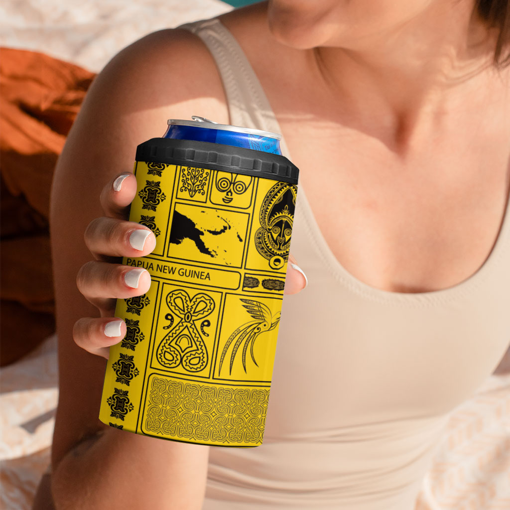 Papua New Guinea Heritage Motif 4 in 1 Can Cooler Tumbler Yellow Version LT05 - Polynesian Pride