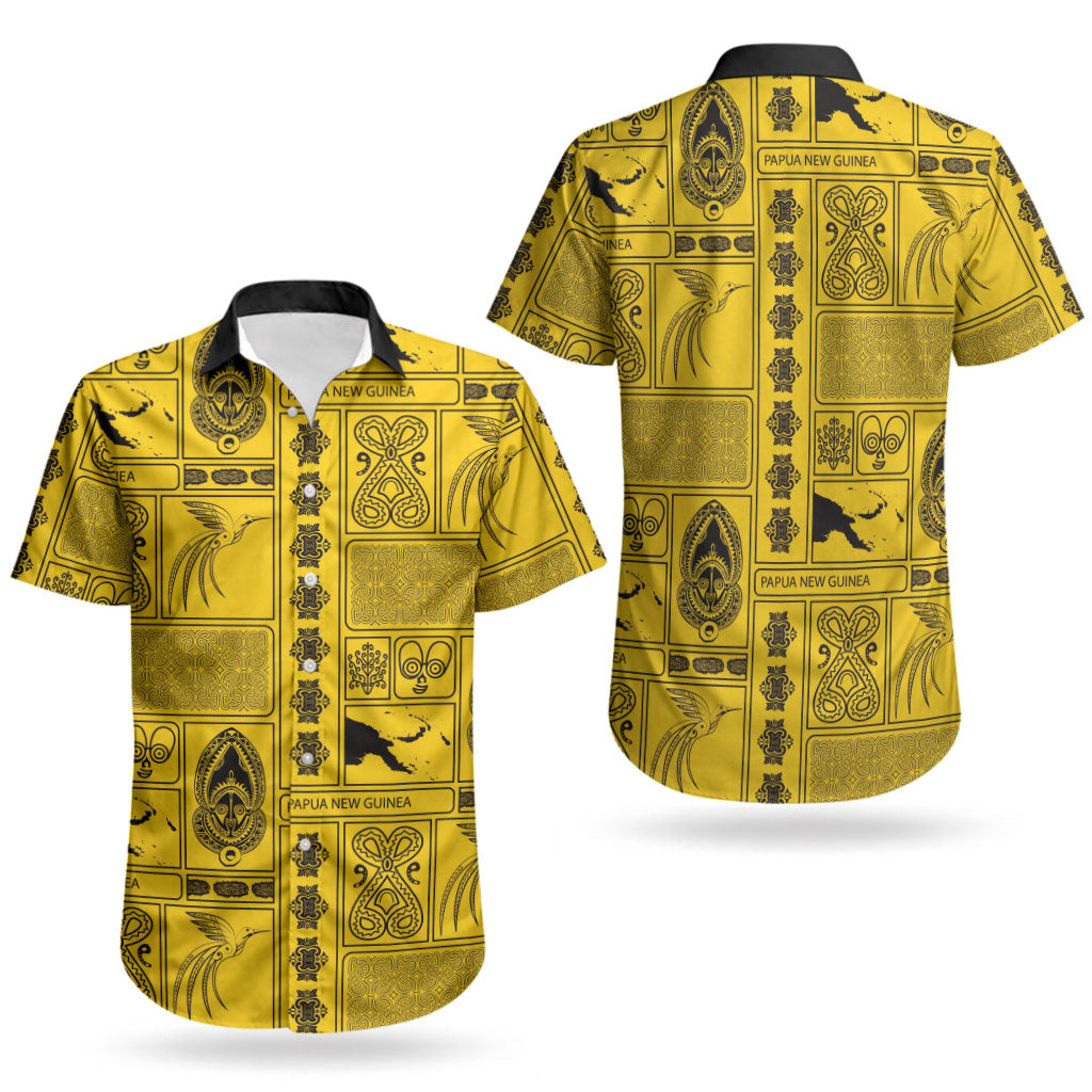Papua New Guinea Heritage Motif Couples Matching Mermaid Dress and Hawaiian Shirt Yellow Version LT05 - Polynesian Pride