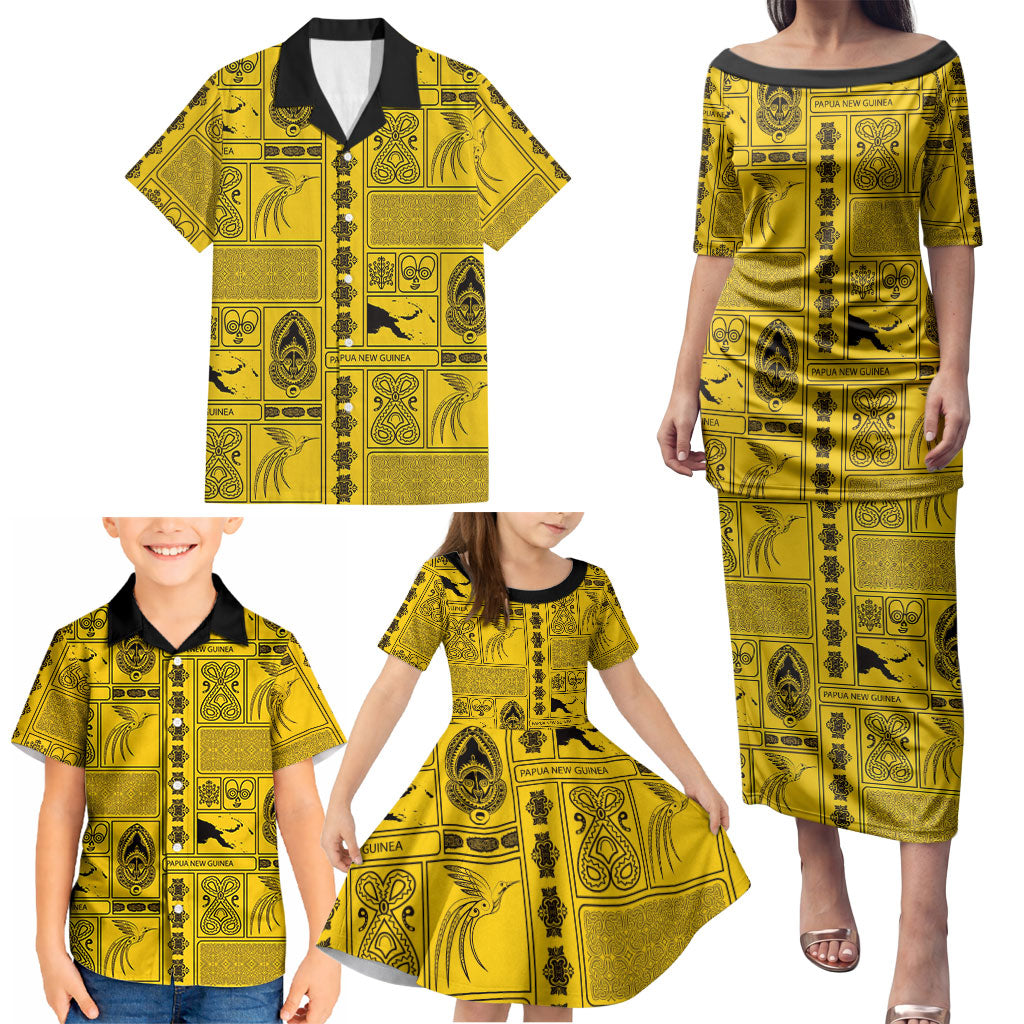 Papua New Guinea Heritage Motif Family Matching Puletasi and Hawaiian Shirt Yellow Version LT05 - Polynesian Pride