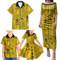 Papua New Guinea Heritage Motif Family Matching Puletasi and Hawaiian Shirt Yellow Version LT05 - Polynesian Pride