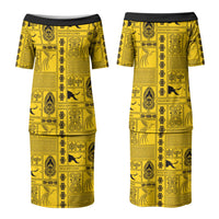 Papua New Guinea Heritage Motif Family Matching Puletasi and Hawaiian Shirt Yellow Version LT05 Mom's Dress Yellow - Polynesian Pride