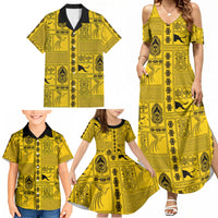Papua New Guinea Heritage Motif Family Matching Summer Maxi Dress and Hawaiian Shirt Yellow Version LT05 - Polynesian Pride