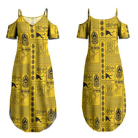 Papua New Guinea Heritage Motif Family Matching Summer Maxi Dress and Hawaiian Shirt Yellow Version LT05 Mom's Dress Yellow - Polynesian Pride