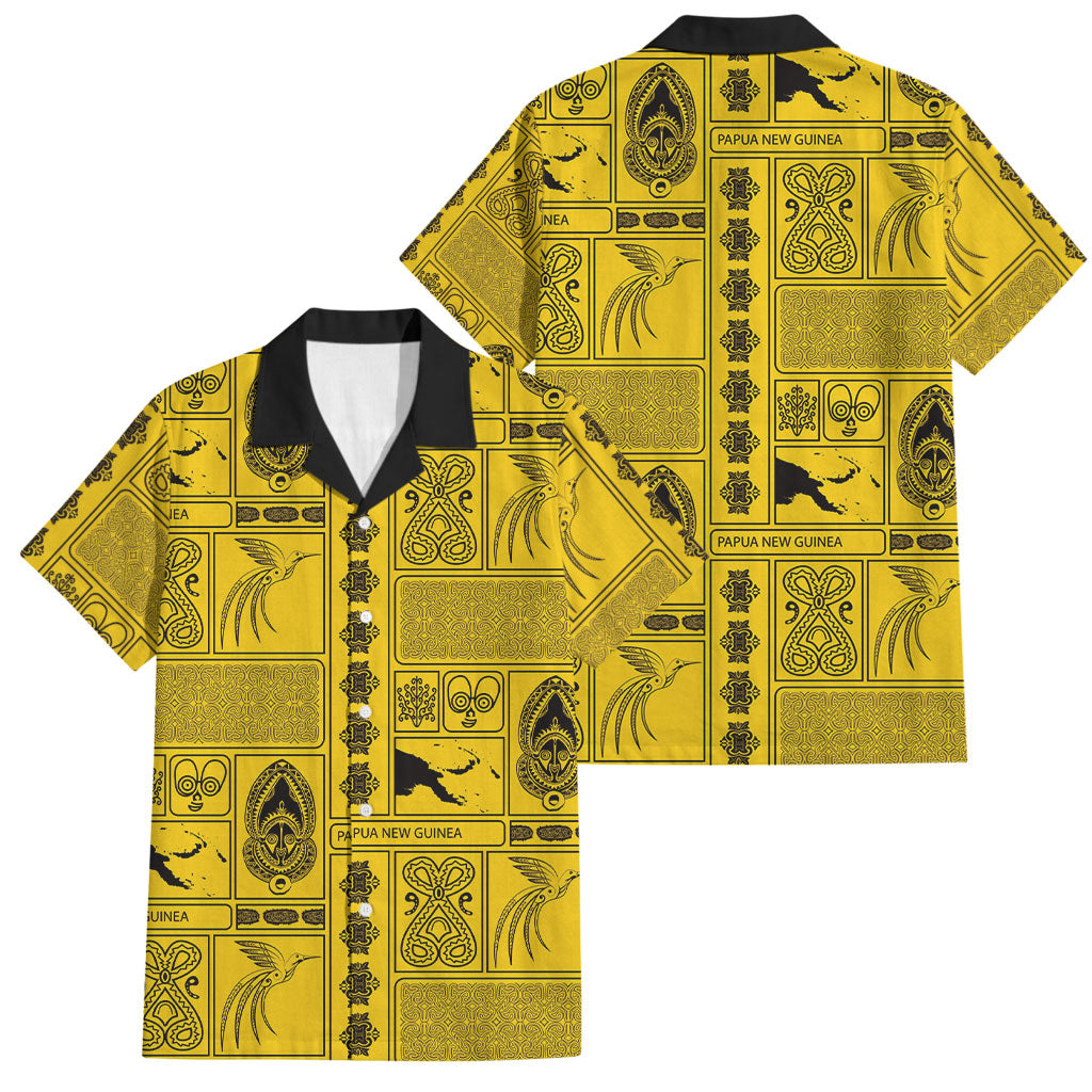 Papua New Guinea Heritage Motif Family Matching Summer Maxi Dress and Hawaiian Shirt Yellow Version LT05 Dad's Shirt - Short Sleeve Yellow - Polynesian Pride