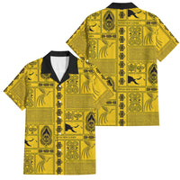 Papua New Guinea Heritage Motif Family Matching Summer Maxi Dress and Hawaiian Shirt Yellow Version LT05 Dad's Shirt - Short Sleeve Yellow - Polynesian Pride