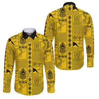 Papua New Guinea Heritage Motif Family Matching Summer Maxi Dress and Hawaiian Shirt Yellow Version LT05 Dad's Shirt - Long Sleeve Yellow - Polynesian Pride