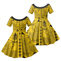 Papua New Guinea Heritage Motif Family Matching Summer Maxi Dress and Hawaiian Shirt Yellow Version LT05 Daughter's Dress Yellow - Polynesian Pride