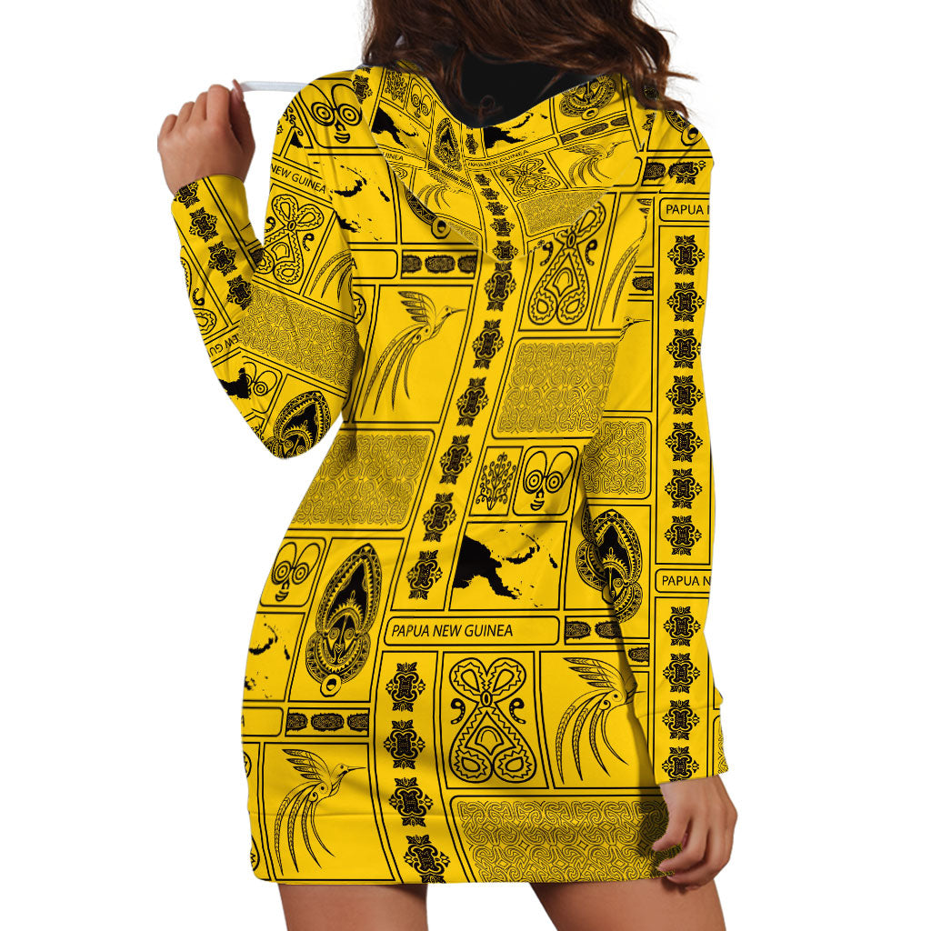 Papua New Guinea Heritage Motif Hoodie Dress Yellow Version LT05 - Polynesian Pride