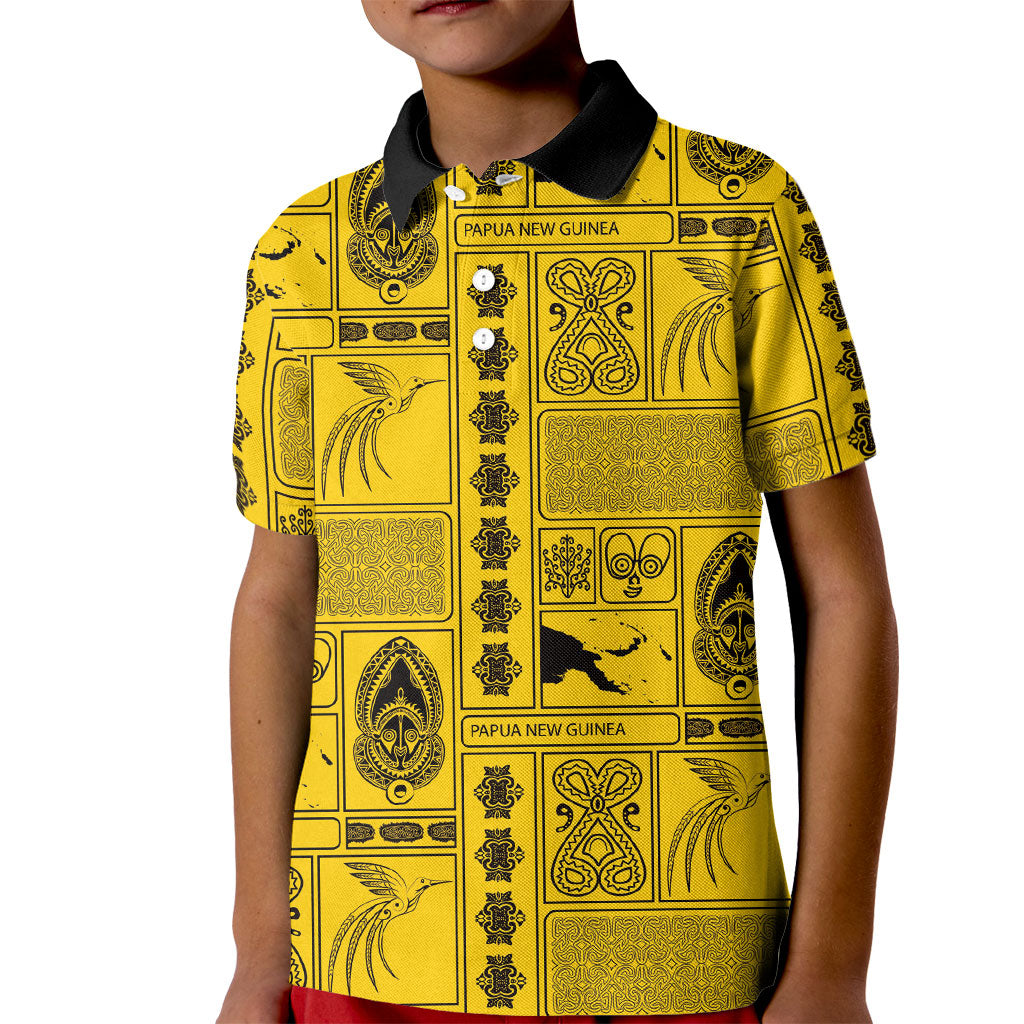 Papua New Guinea Heritage Motif Kid Polo Shirt Yellow Version LT05 Kid Yellow - Polynesian Pride