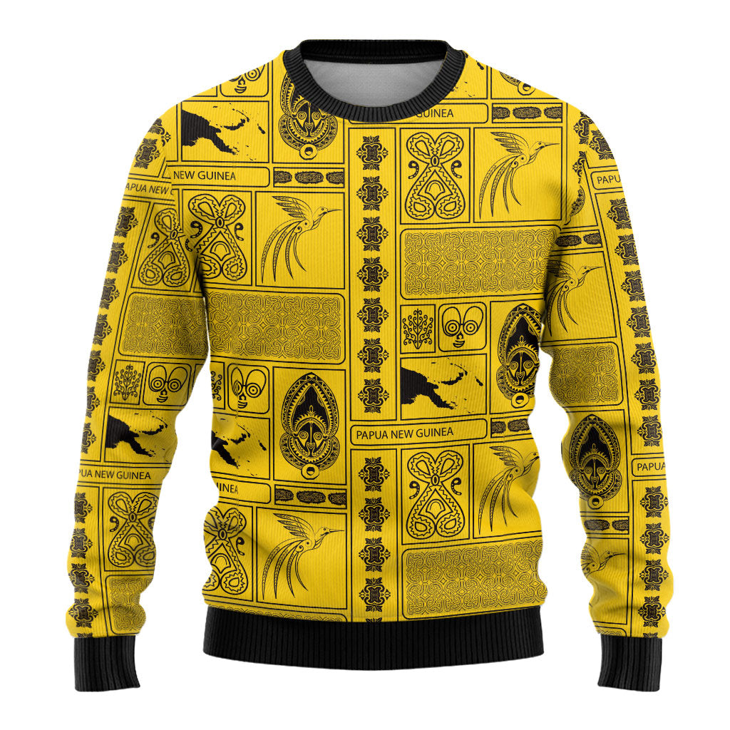 Papua New Guinea Heritage Motif Ugly Christmas Sweater Yellow Version LT05 - Polynesian Pride