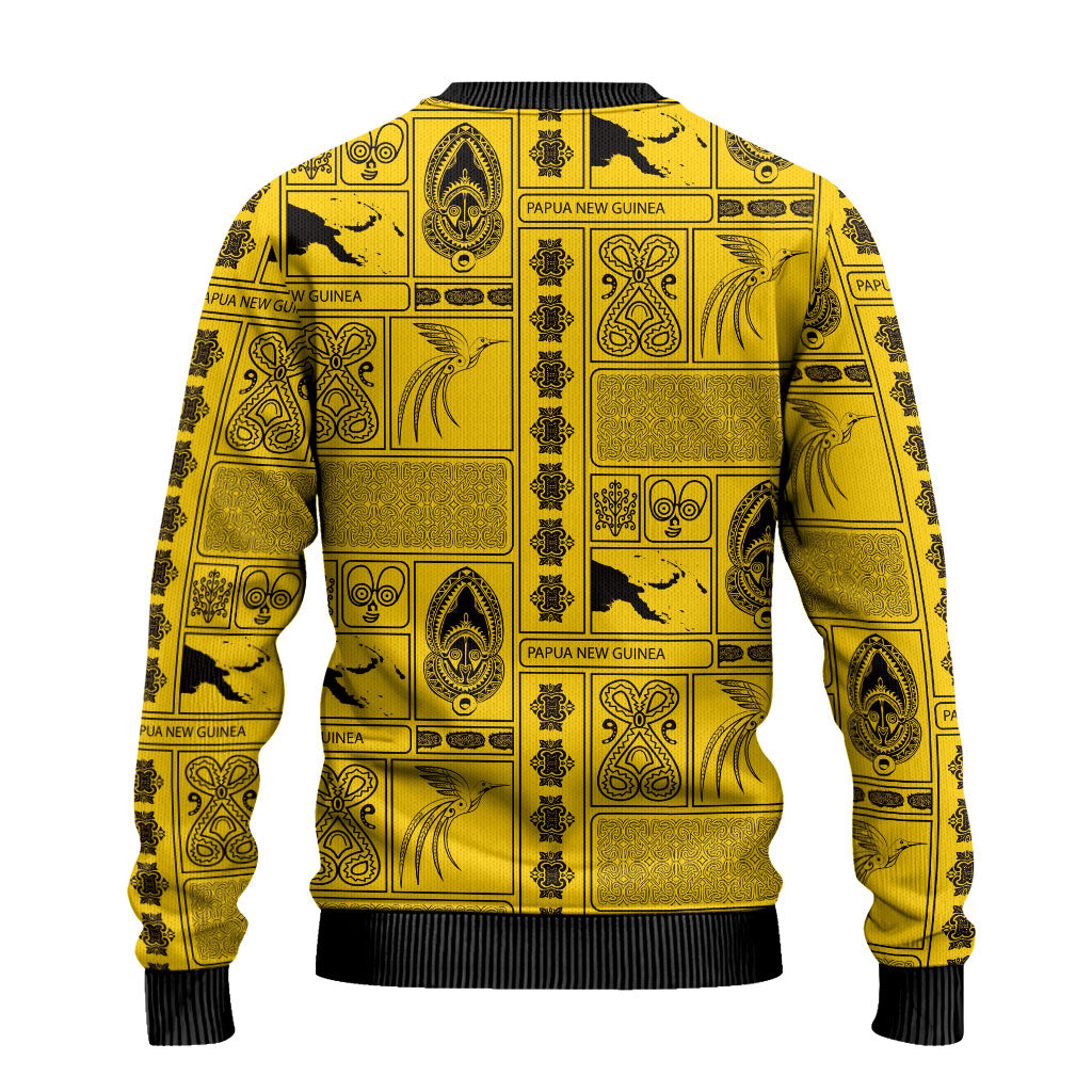 Papua New Guinea Heritage Motif Ugly Christmas Sweater Yellow Version LT05 - Polynesian Pride
