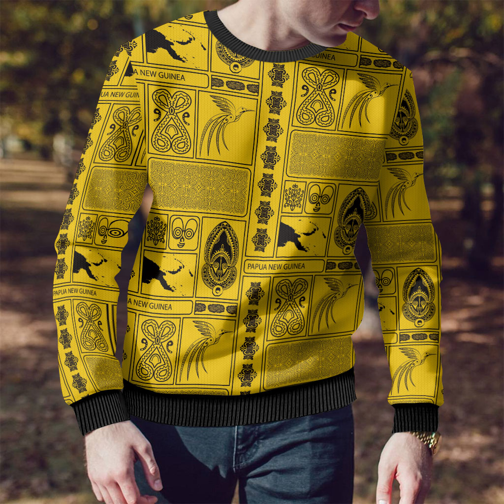 Papua New Guinea Heritage Motif Ugly Christmas Sweater Yellow Version LT05 - Polynesian Pride