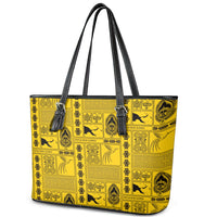 Papua New Guinea Heritage Motif Leather Tote Bag Yellow Version LT05 - Polynesian Pride