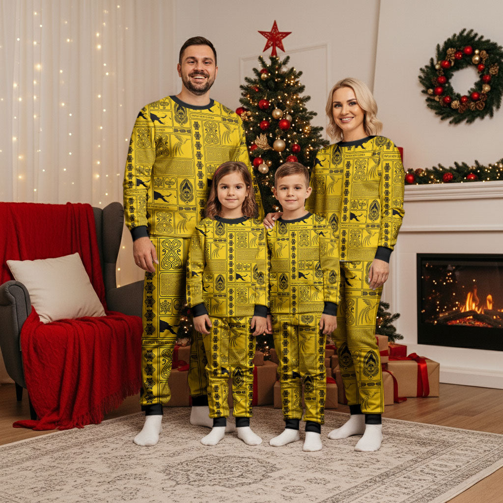 Papua New Guinea Heritage Motif Christmas Pajama Set Yellow Version LT05 - Polynesian Pride