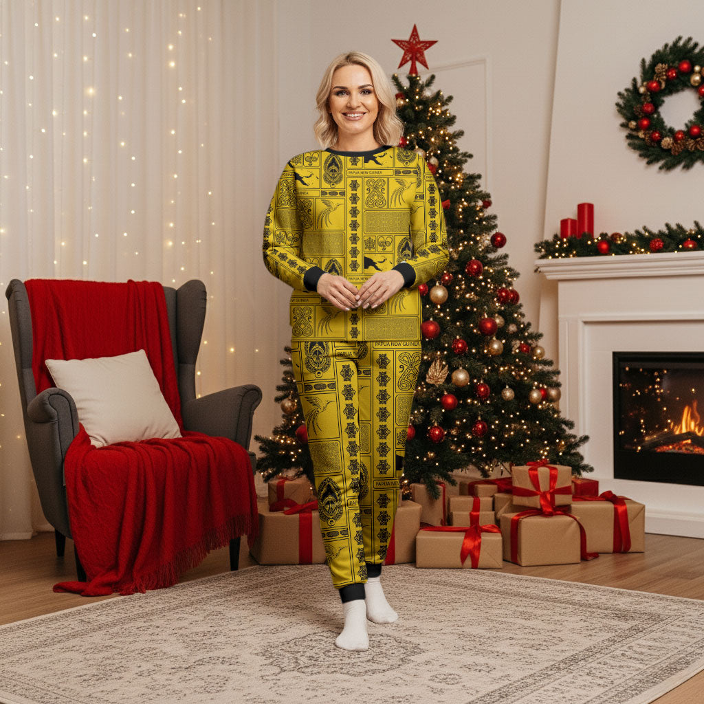 Papua New Guinea Heritage Motif Christmas Pajama Set Yellow Version LT05 Women Yellow - Polynesian Pride