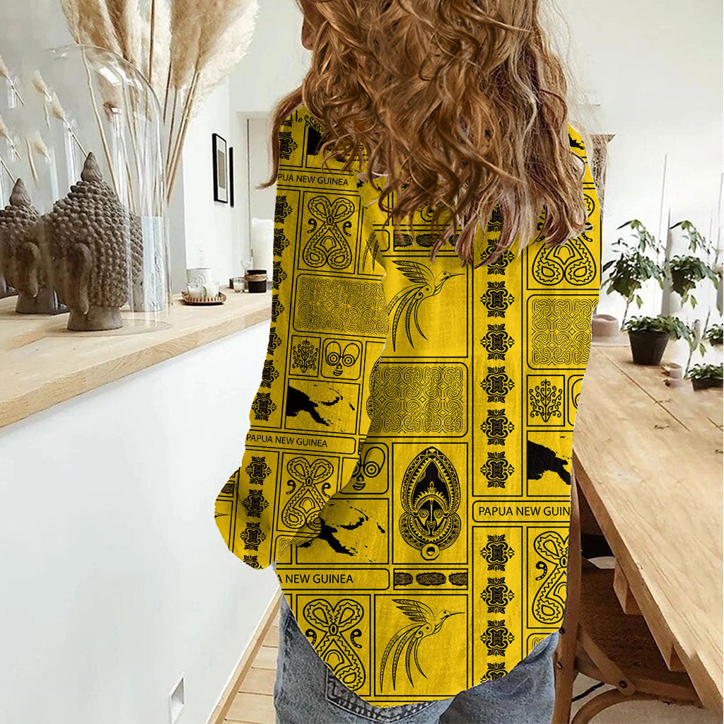 Papua New Guinea Heritage Motif Women Casual Shirt Yellow Version LT05 - Polynesian Pride