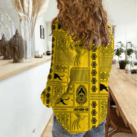 Papua New Guinea Heritage Motif Women Casual Shirt Yellow Version LT05 - Polynesian Pride