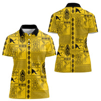 Papua New Guinea Heritage Motif Women Polo Shirt Yellow Version LT05 - Polynesian Pride
