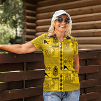 Papua New Guinea Heritage Motif Women Polo Shirt Yellow Version LT05 - Polynesian Pride