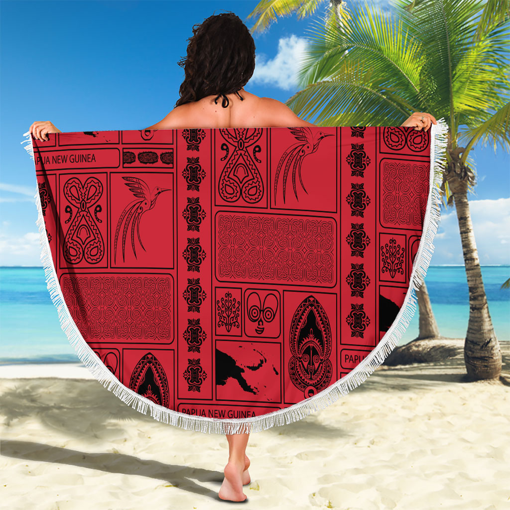 Papua New Guinea Heritage Motif Beach Blanket Red Version