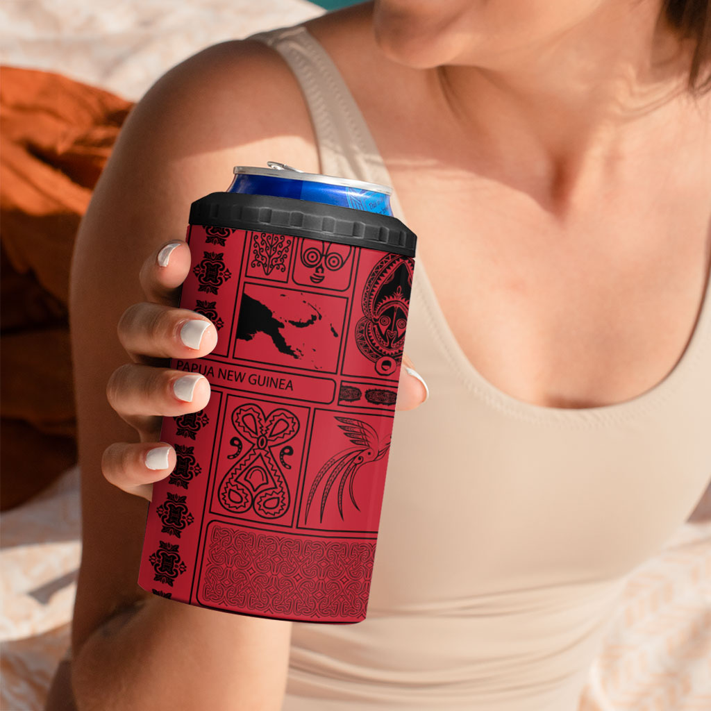 Papua New Guinea Heritage Motif 4 in 1 Can Cooler Tumbler Red Version LT05 - Polynesian Pride