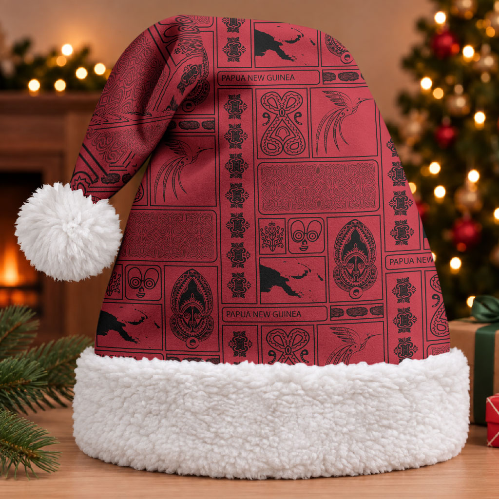Papua New Guinea Heritage Motif Christmas Santa Hat Red Version LT05 With Fur Red - Polynesian Pride