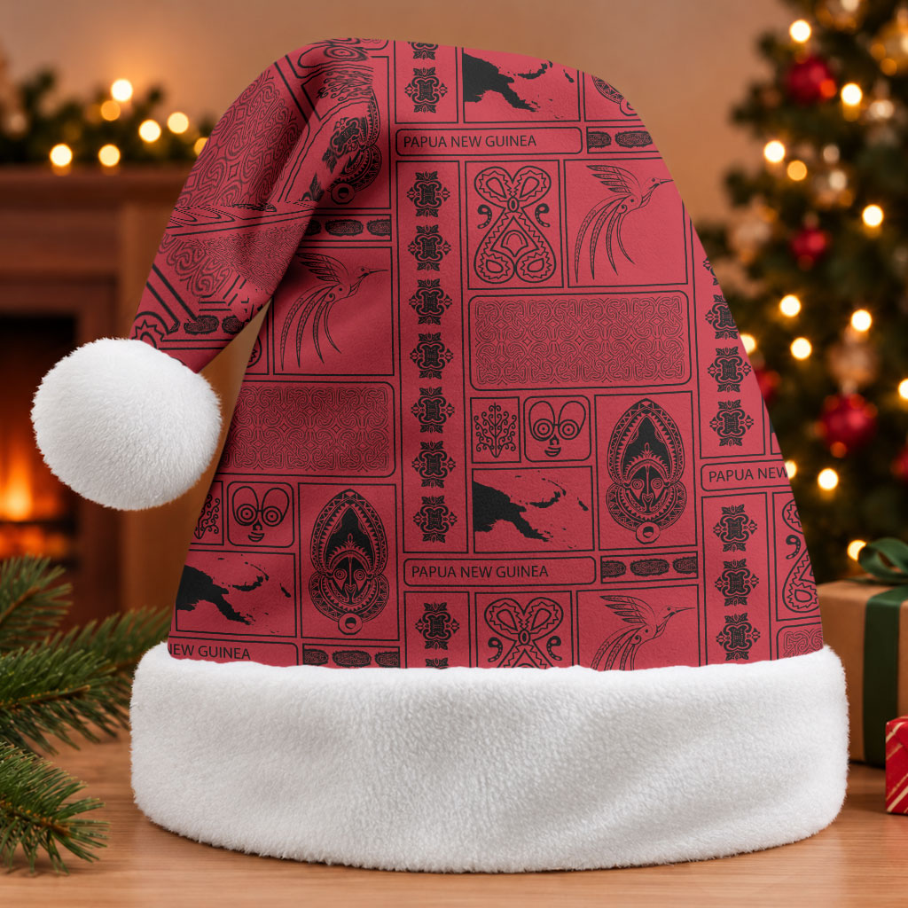 Papua New Guinea Heritage Motif Christmas Santa Hat Red Version LT05 Without Fur Red - Polynesian Pride