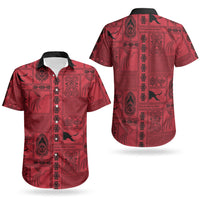 Papua New Guinea Heritage Motif Couples Matching Off The Shoulder Long Sleeve Dress and Hawaiian Shirt Red Version LT05 - Polynesian Pride