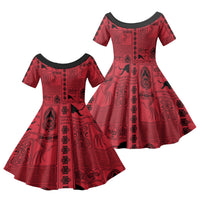 Papua New Guinea Heritage Motif Family Matching Off Shoulder Short Dress and Hawaiian Shirt Red Version LT05 Daughter's Dress Red - Polynesian Pride