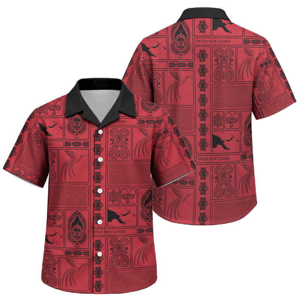 Papua New Guinea Heritage Motif Family Matching Off Shoulder Short Dress and Hawaiian Shirt Red Version LT05 Son's Shirt Red - Polynesian Pride
