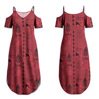 Papua New Guinea Heritage Motif Family Matching Summer Maxi Dress and Hawaiian Shirt Red Version LT05 Mom's Dress Red - Polynesian Pride
