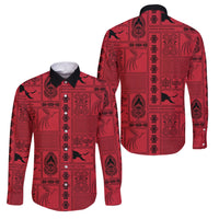Papua New Guinea Heritage Motif Family Matching Summer Maxi Dress and Hawaiian Shirt Red Version LT05 Dad's Shirt - Long Sleeve Red - Polynesian Pride