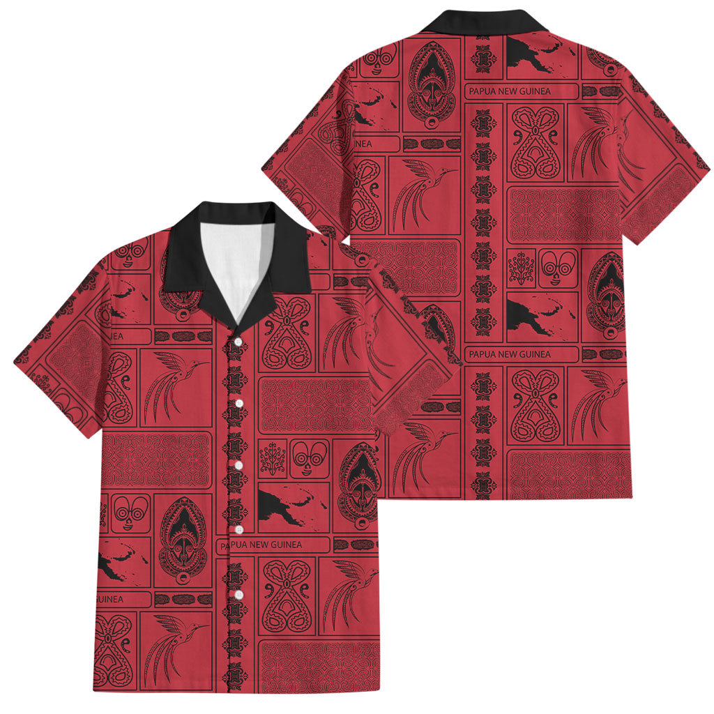 Papua New Guinea Heritage Motif Family Matching Tank Maxi Dress and Hawaiian Shirt Red Version LT05 Dad's Shirt - Short Sleeve Red - Polynesian Pride