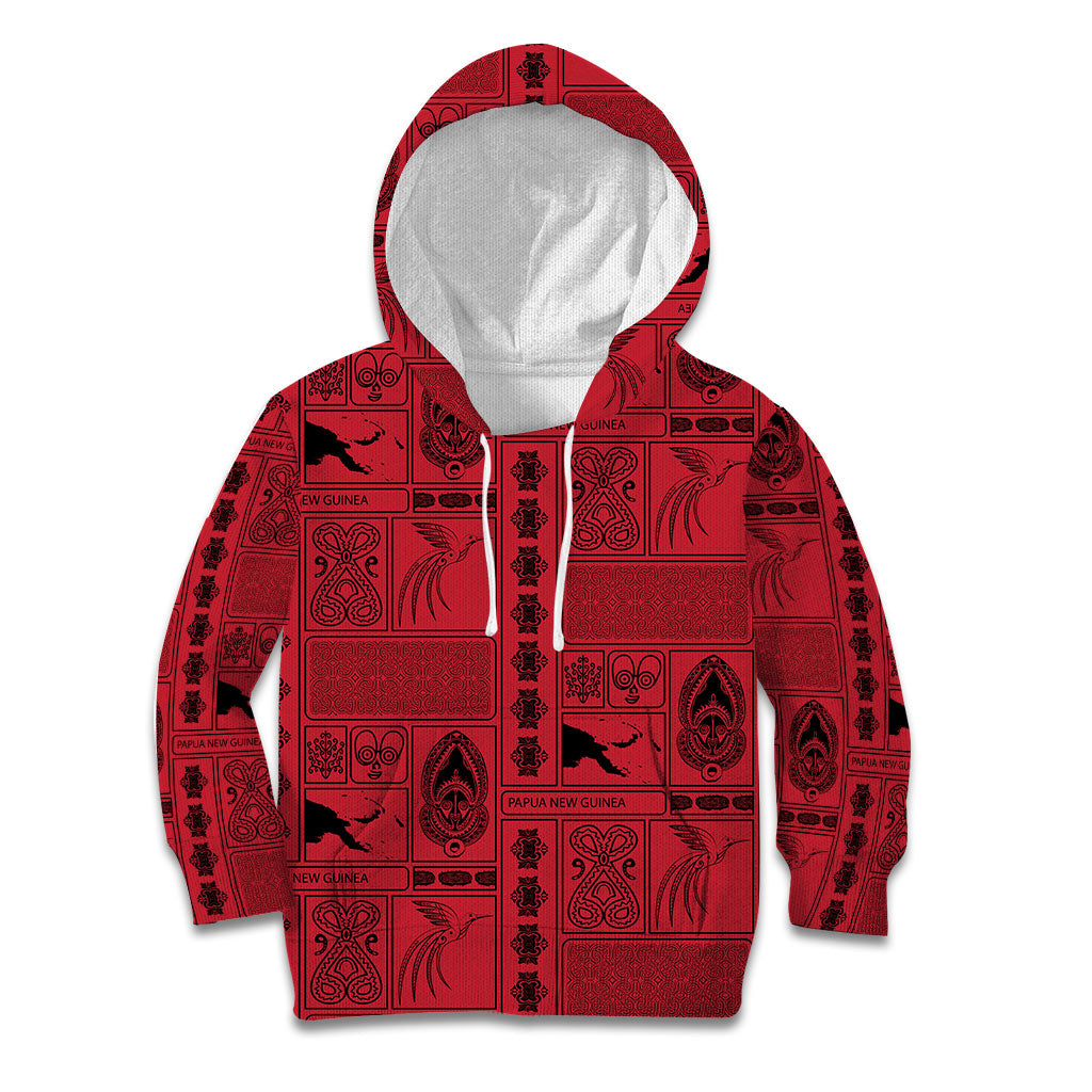 Papua New Guinea Heritage Motif Kid Hoodie Red Version