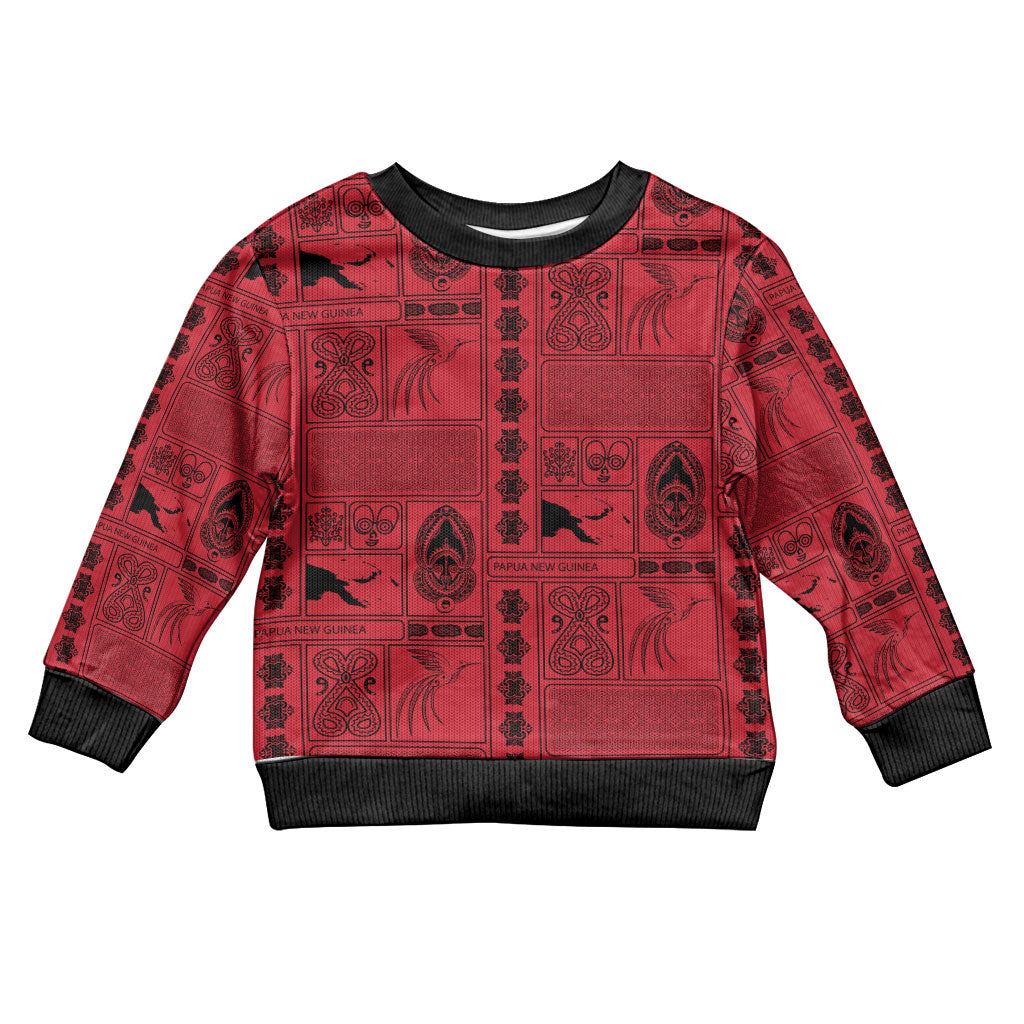 Papua New Guinea Heritage Motif Kid Ugly Christmas Sweater Red Version LT05 Kid Red - Polynesian Pride