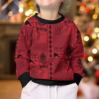 Papua New Guinea Heritage Motif Kid Ugly Christmas Sweater Red Version LT05 - Polynesian Pride