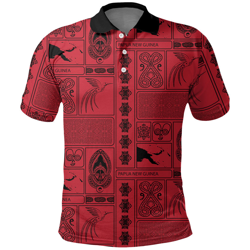 Papua New Guinea Heritage Motif Polo Shirt Red Version LT05 Red - Polynesian Pride
