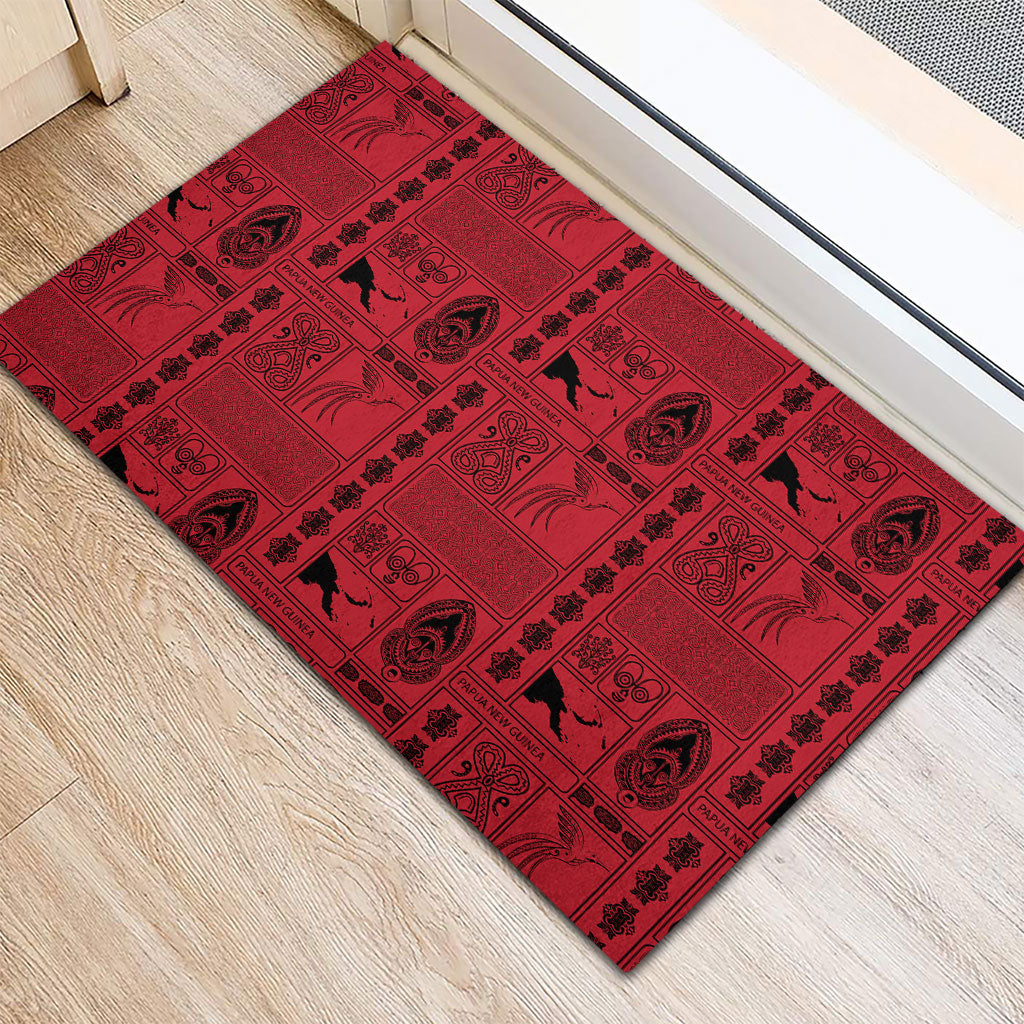 Papua New Guinea Heritage Motif Rubber Doormat Red Version