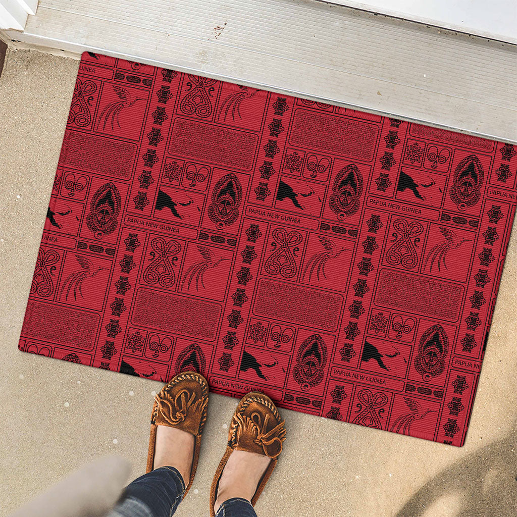 Papua New Guinea Heritage Motif Rubber Doormat Red Version
